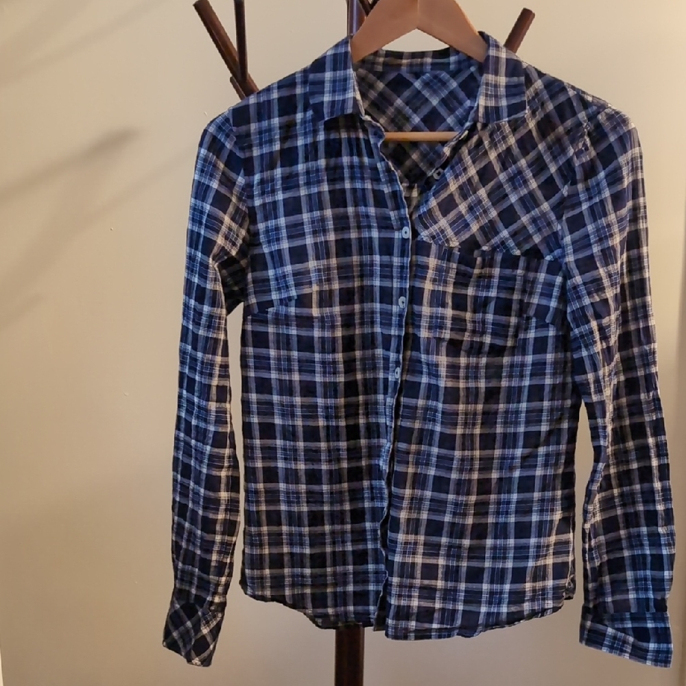 Lightweight Cotton Plaid button down Shirt Slim Fit Women’s